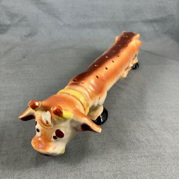 Vtg Japan Ceramic Toothpick or Incense Holder Cow Long boy 10" - Picture 3 of 6